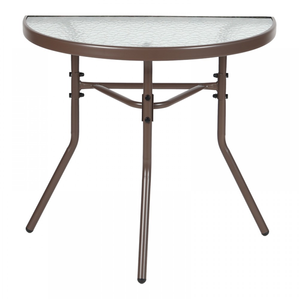 Τραπέζι ημικυκλικό "BION" από γυαλί-μέταλλο σε χρώμα καφέ 70x40x65