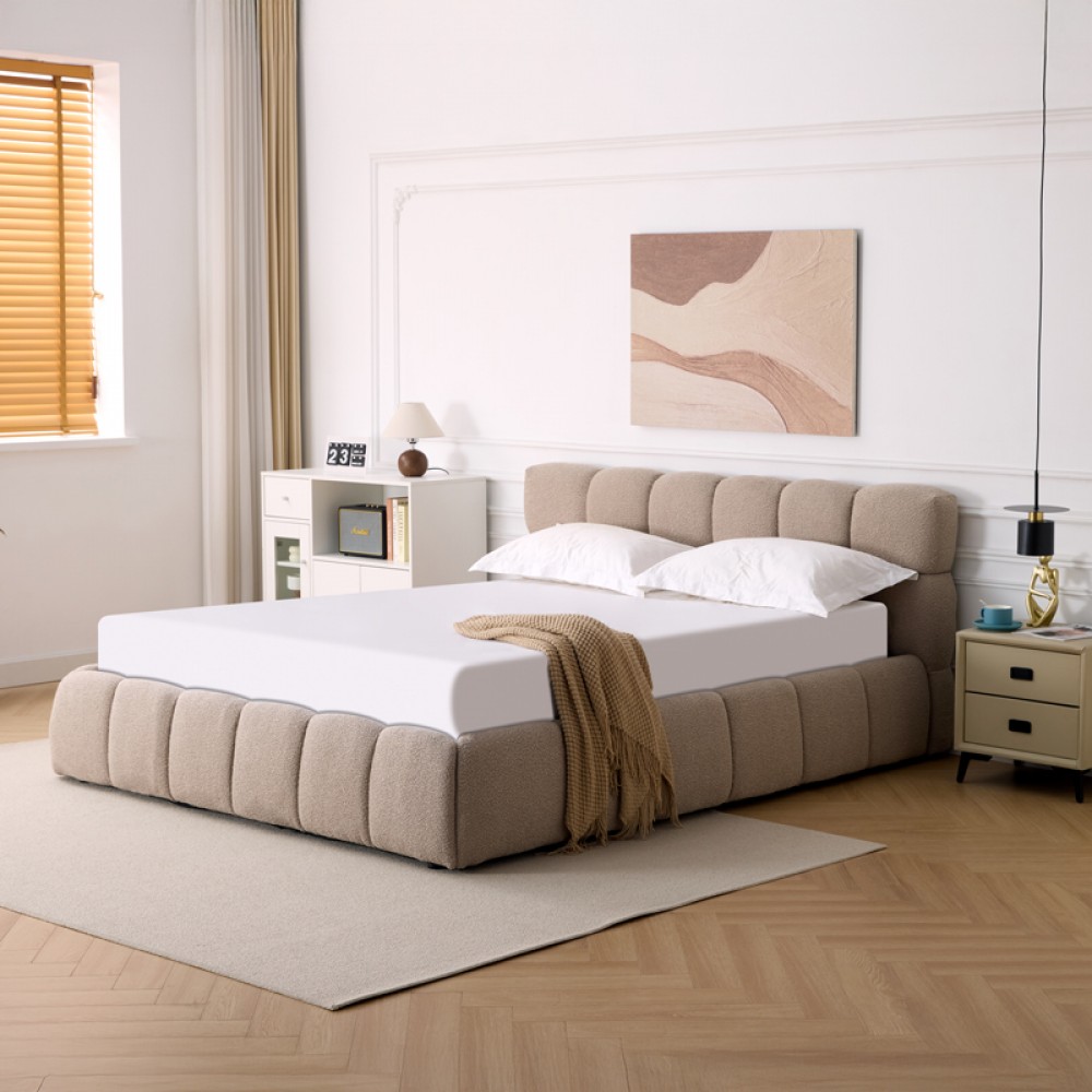 Κρεβάτι "JEBY" με αποθηκευτικό χώρο από ύφασμα σε χρώμα μπεζ 160x200