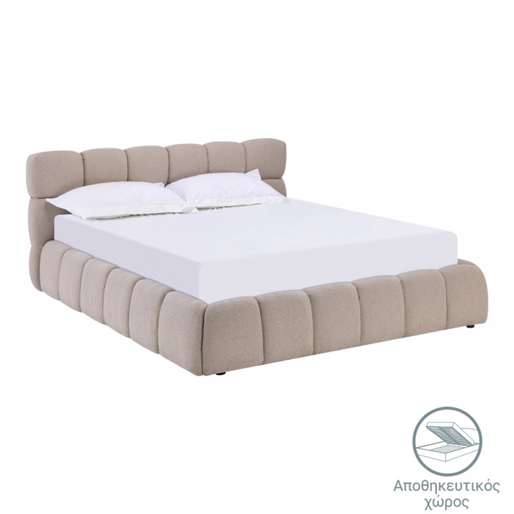 Κρεβάτι "JEBY" με αποθηκευτικό χώρο από ύφασμα σε χρώμα μπεζ 160x200