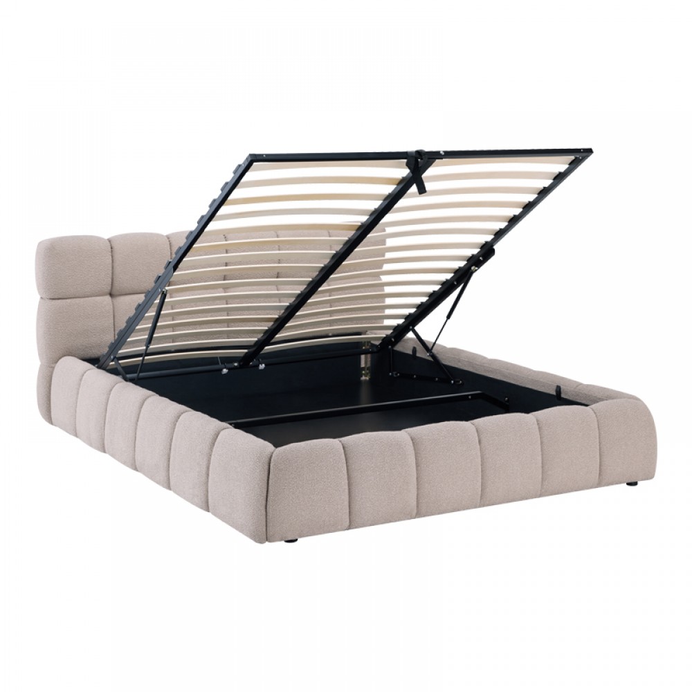 Κρεβάτι "JEBY" με αποθηκευτικό χώρο από ύφασμα σε χρώμα μπεζ 160x200