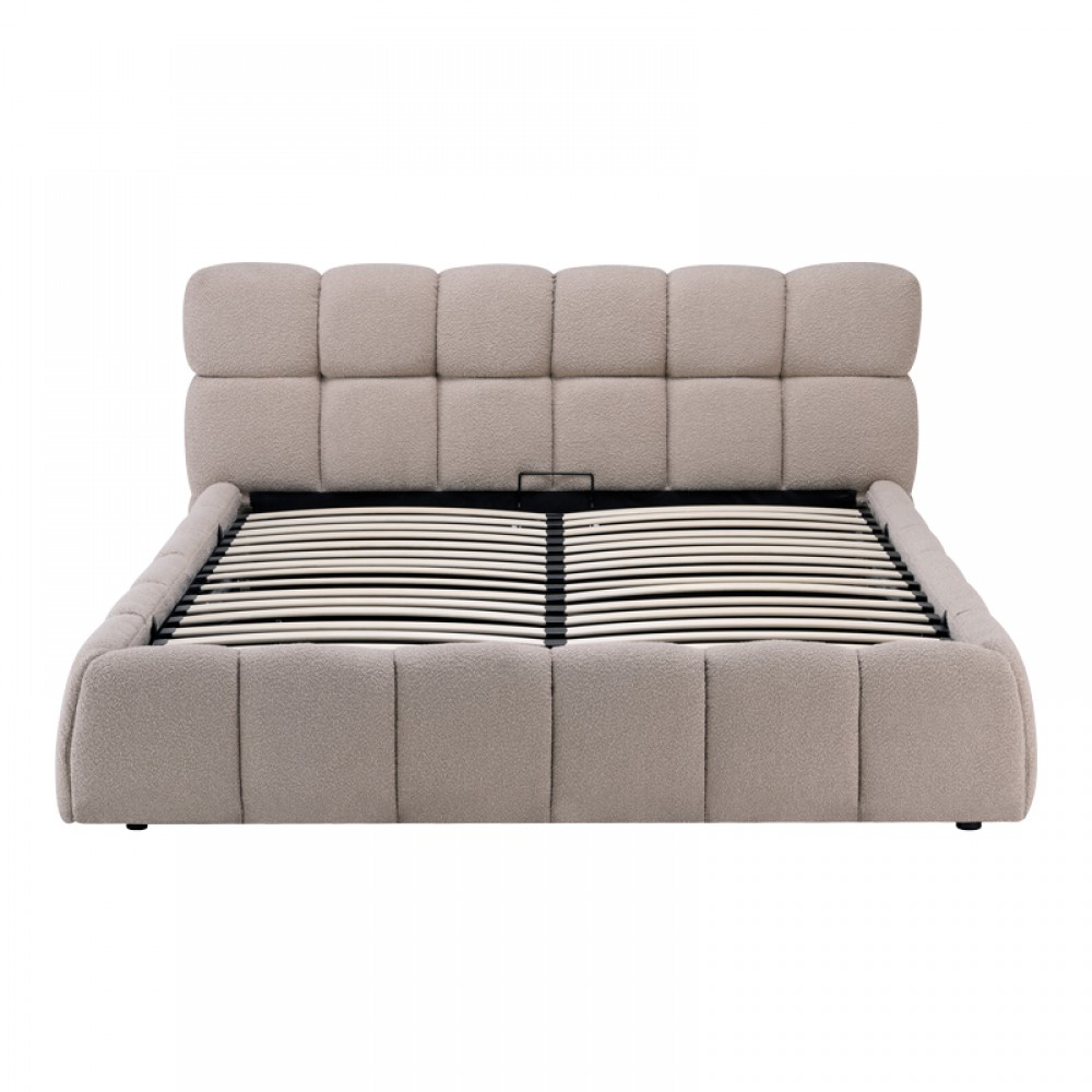 Κρεβάτι "JEBY" με αποθηκευτικό χώρο από ύφασμα σε χρώμα μπεζ 160x200