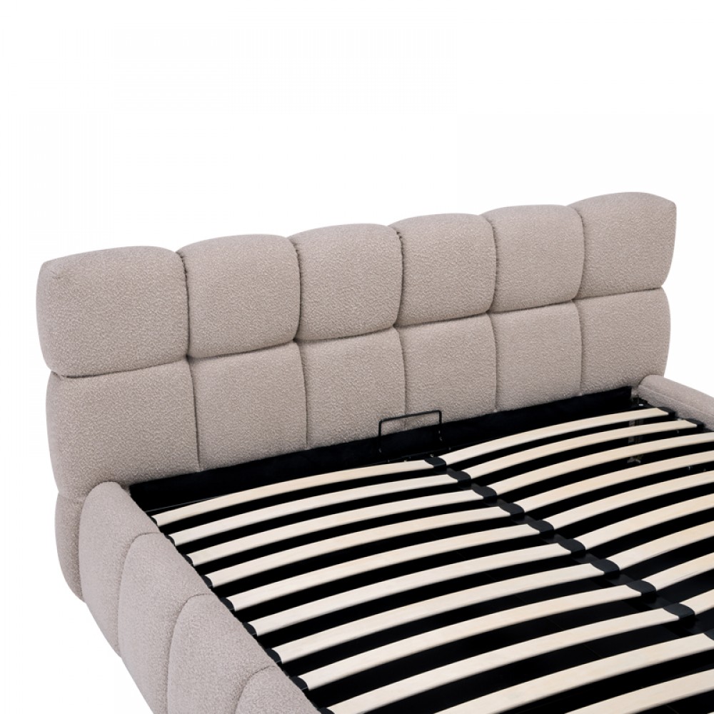 Κρεβάτι "JEBY" με αποθηκευτικό χώρο από ύφασμα σε χρώμα μπεζ 160x200