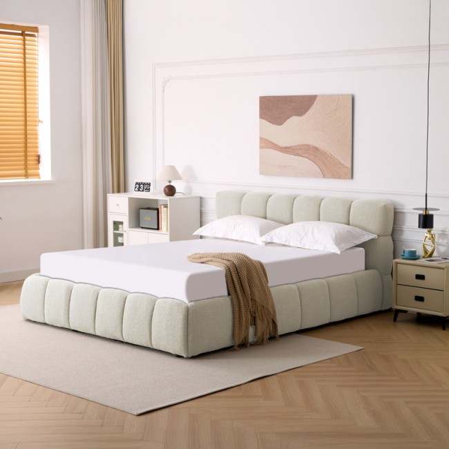 Κρεβάτι "JEBY" με αποθηκευτικό χώρο από ύφασμα σε χρώμα κρεμ 160x200
