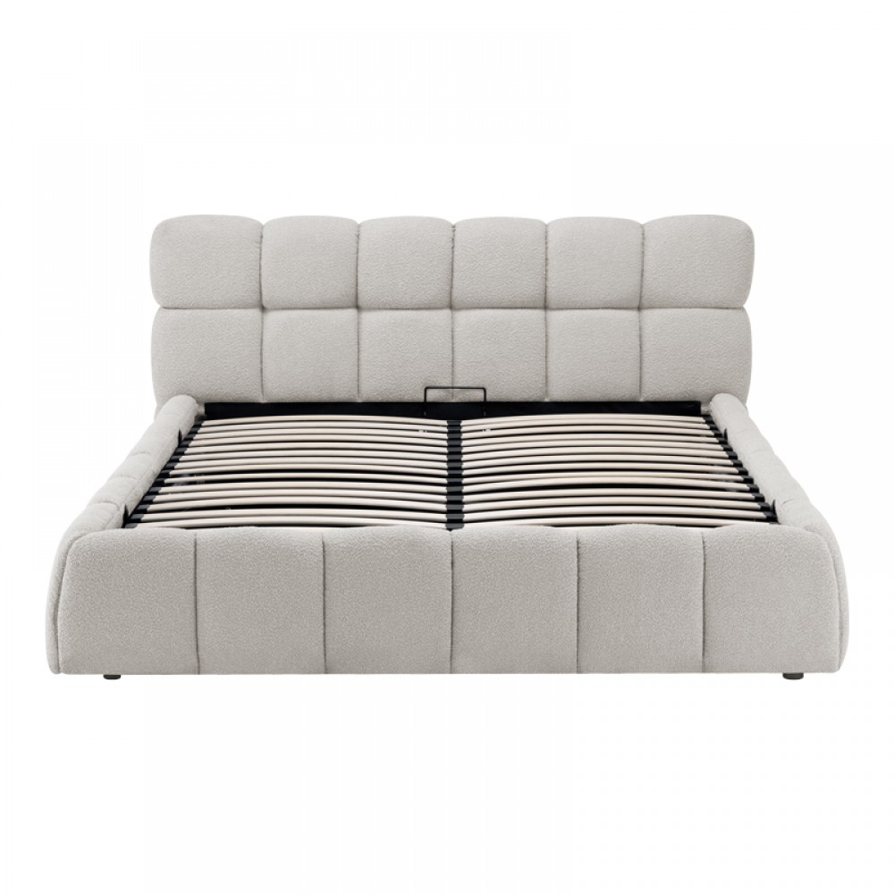 Κρεβάτι "JEBY" με αποθηκευτικό χώρο από ύφασμα σε χρώμα κρεμ 160x200