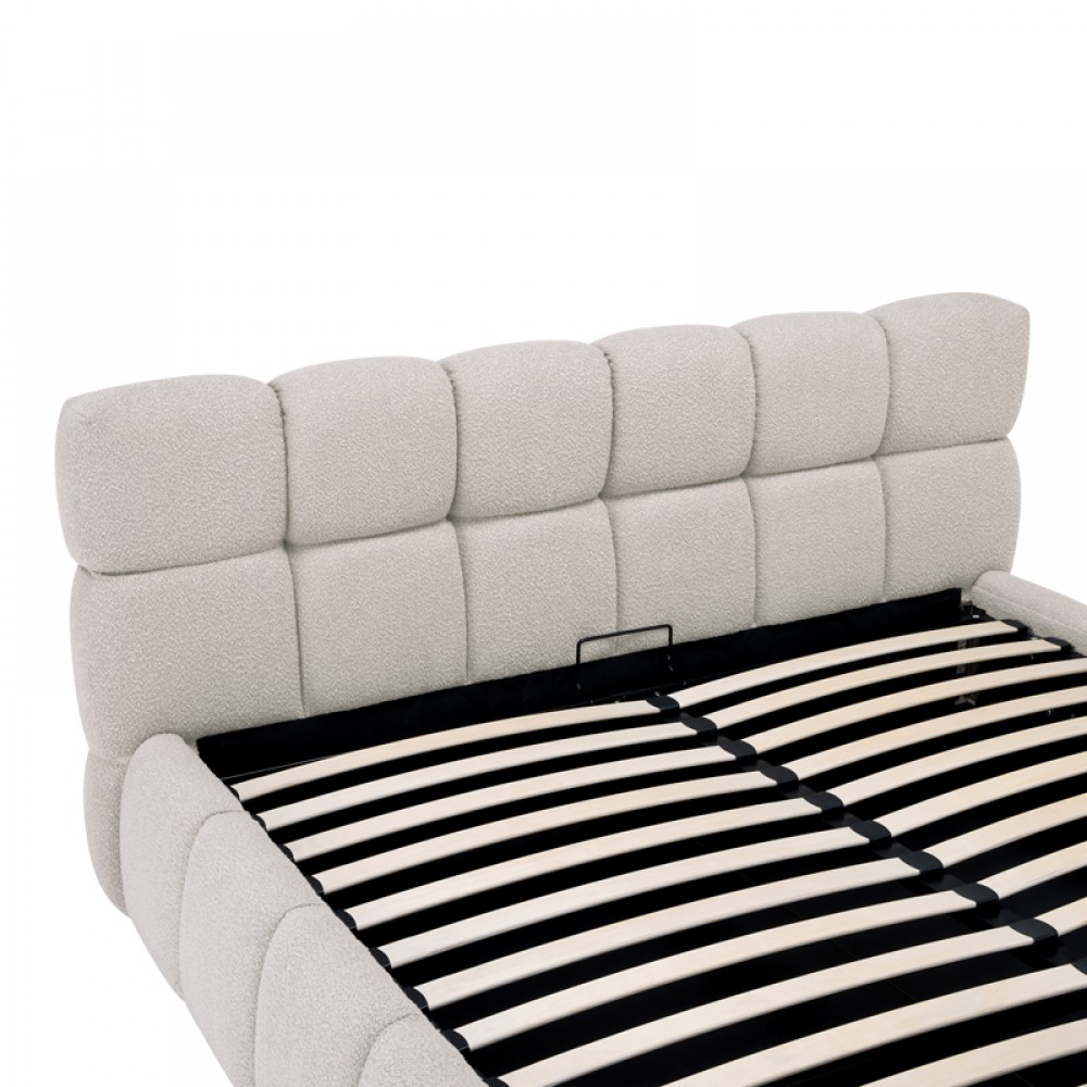 Κρεβάτι "JEBY" με αποθηκευτικό χώρο από ύφασμα σε χρώμα κρεμ 160x200