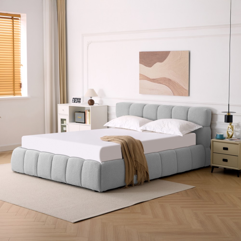 Κρεβάτι "JEBY" με αποθηκευτικό χώρο από ύφασμα σε χρώμα γκρι 160x200