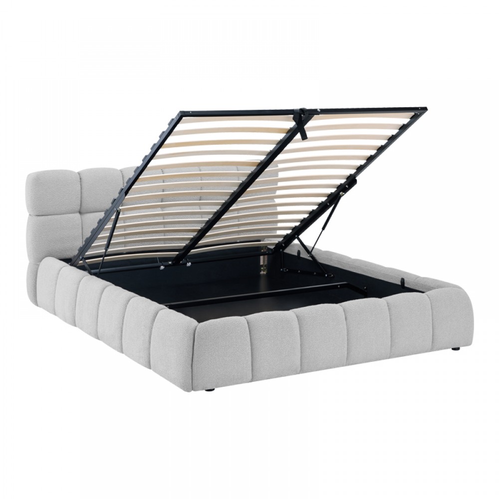 Κρεβάτι "JEBY" με αποθηκευτικό χώρο από ύφασμα σε χρώμα γκρι 160x200