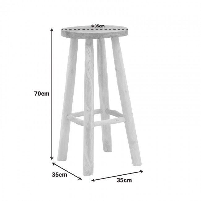 Σκαμπό μπαρ "NUSIWO" από teak ξύλο σε χρώμα φυσικό Φ35x70