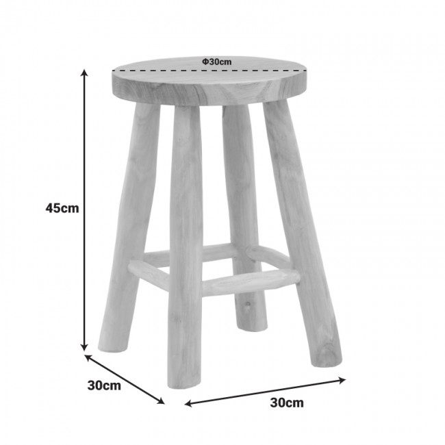 Σκαμπό "SEGA" από teak ξύλο σε χρώμα φυσικό Φ30x45