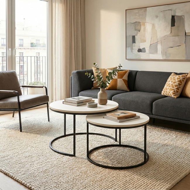 Σετ τραπέζια σαλονιού "SOLME" 2τμχ  σε χρώμα κρεμ 75x75x45