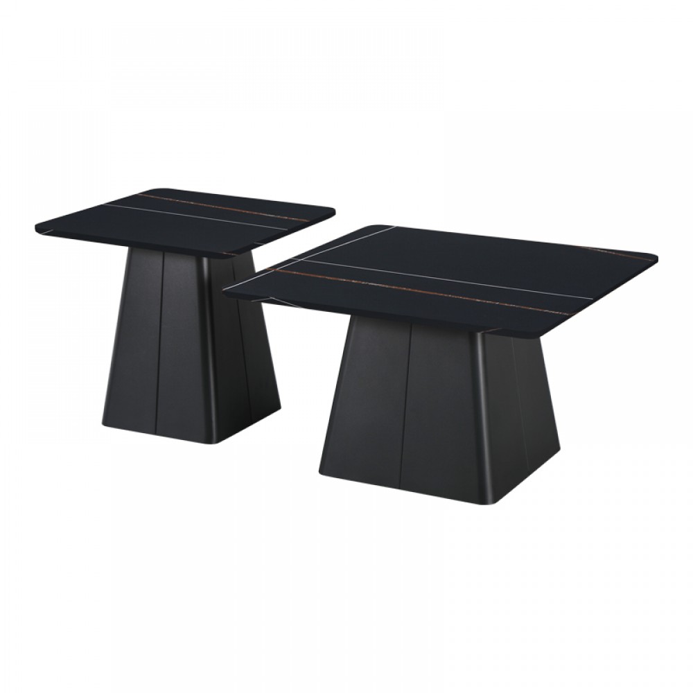 Σετ τραπέζια σαλονιού "SQUARE" 2τμχ από μέταλλο-sintered stone σε χρώμα μαύρο