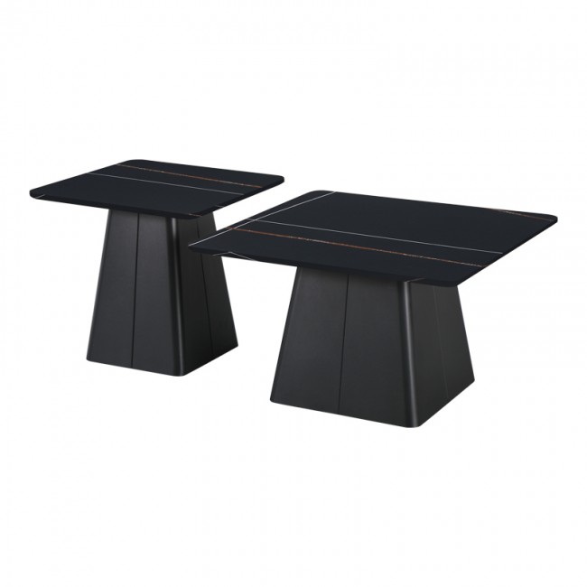 Σετ τραπέζια σαλονιού "SQUARE" 2τμχ από μέταλλο-sintered stone σε χρώμα μαύρο
