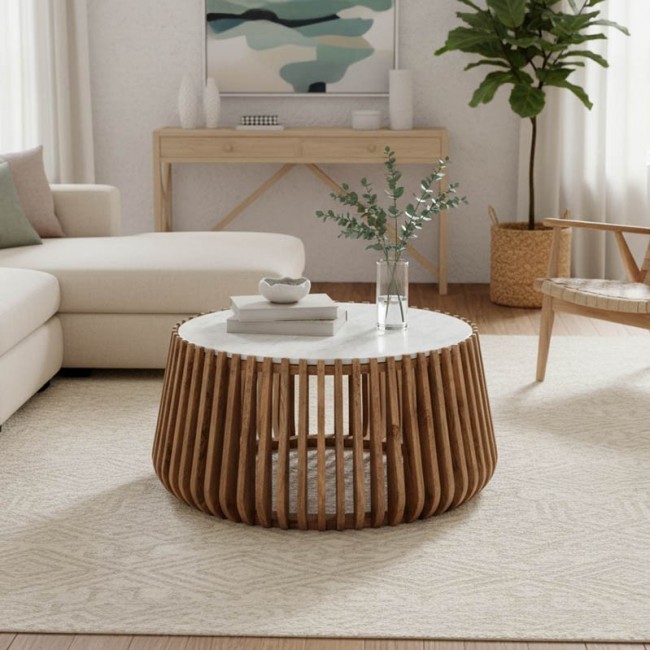 Τραπέζι σαλονιού "MABLE" από ξύλο σε χρώμα φυσικό Φ80x45