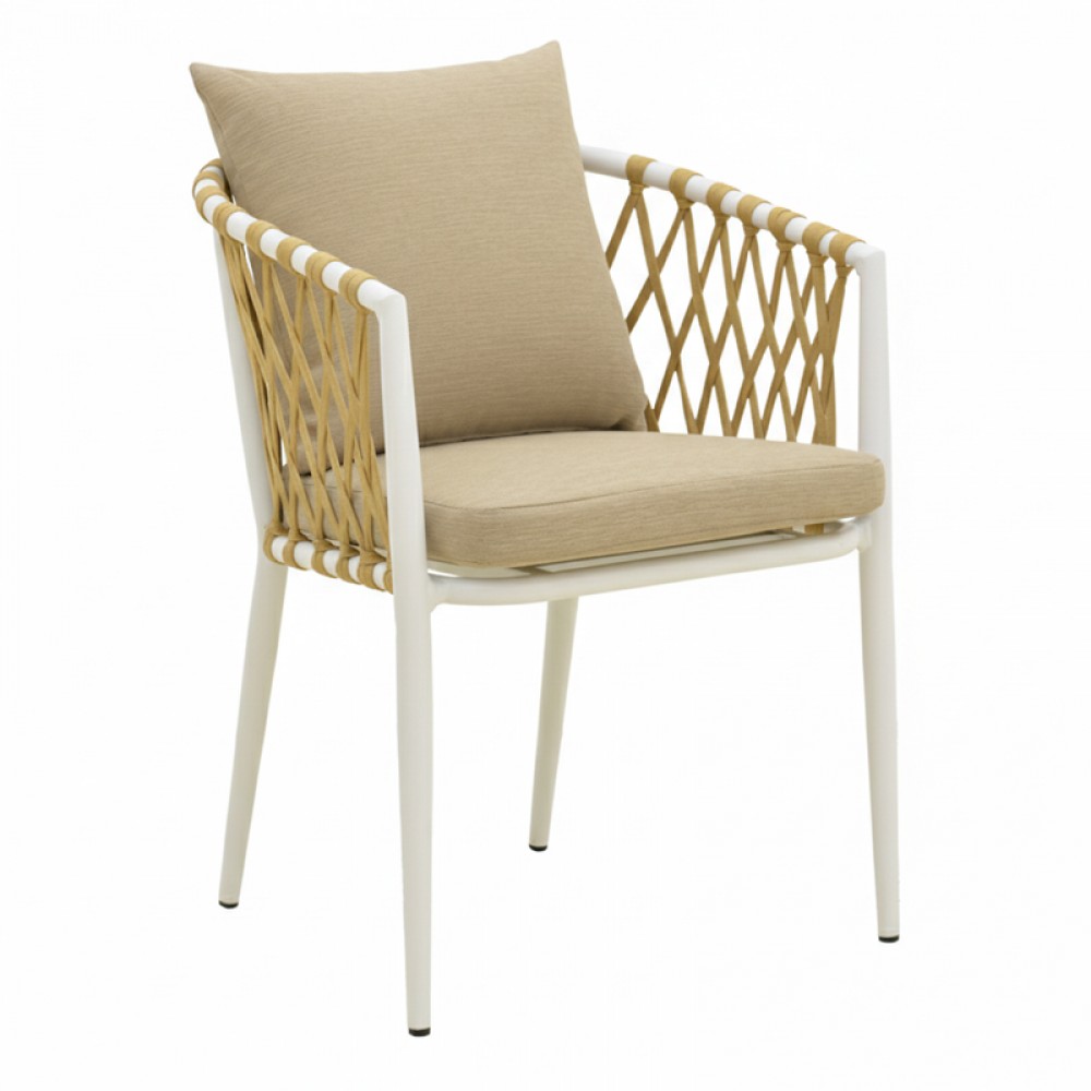 Πολυθρόνα "PELUXE" από αλουμίνο/σχοινί σε χρώμα λευκό/φυσικό 57x60x78