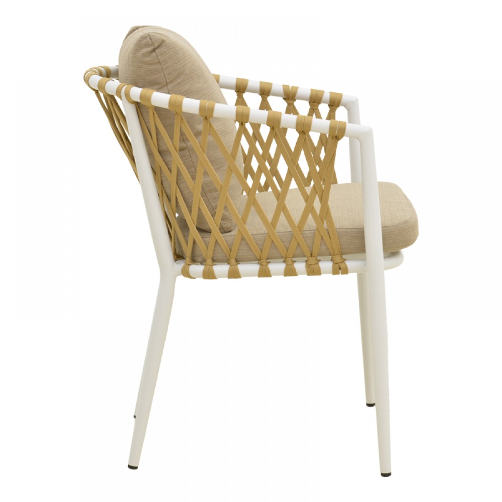 Πολυθρόνα "PELUXE" από αλουμίνο/σχοινί σε χρώμα λευκό/φυσικό 57x60x78