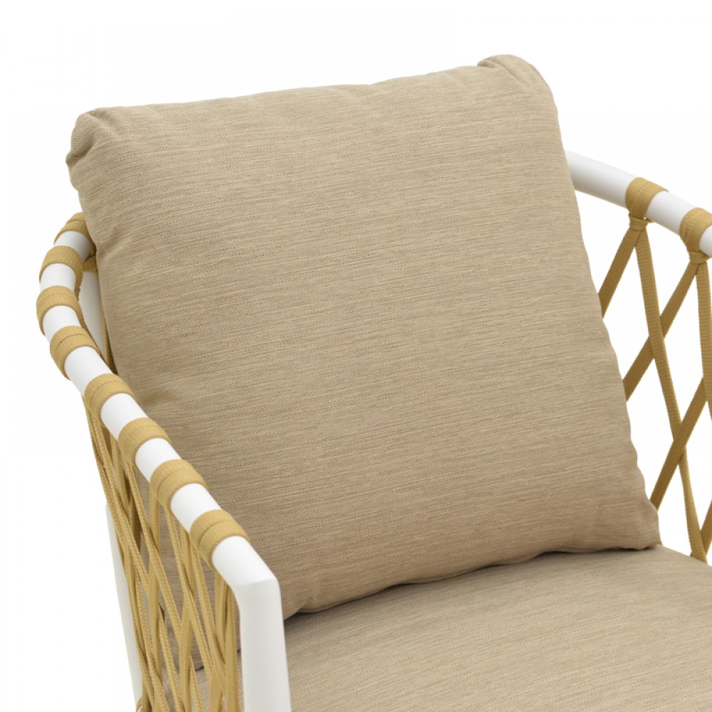 Πολυθρόνα "PELUXE" από αλουμίνο/σχοινί σε χρώμα λευκό/φυσικό 57x60x78