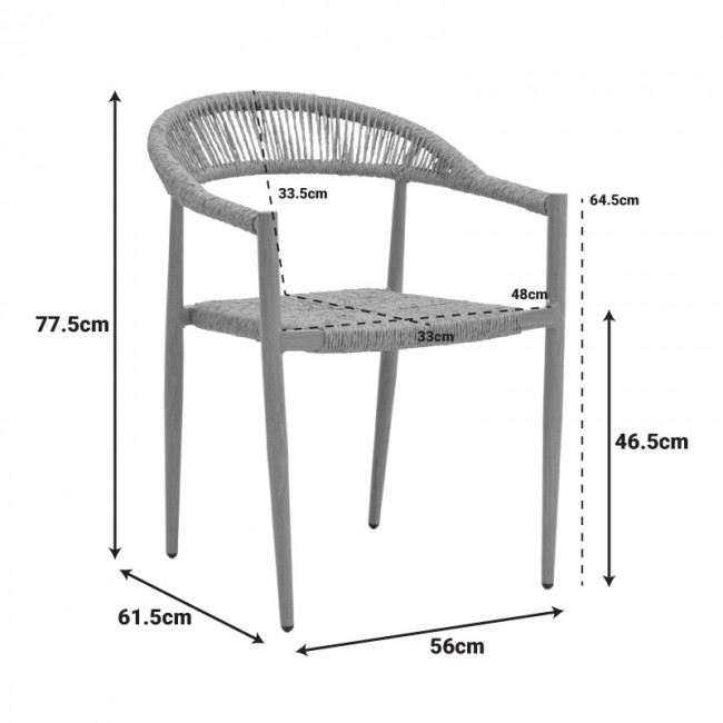 Πολυθρόνα "RAYANA" από αλουμίνιο/σχοινί σε χρώμα φυσικό 56x61,5x77,5