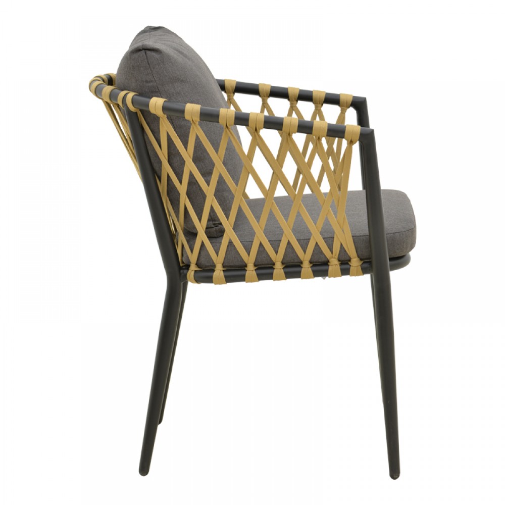 Πολυθρόνα "PELUXE" από αλουμίνο/σχοινί σε χρώμα ανθρακί/φυσικό 57x60x78