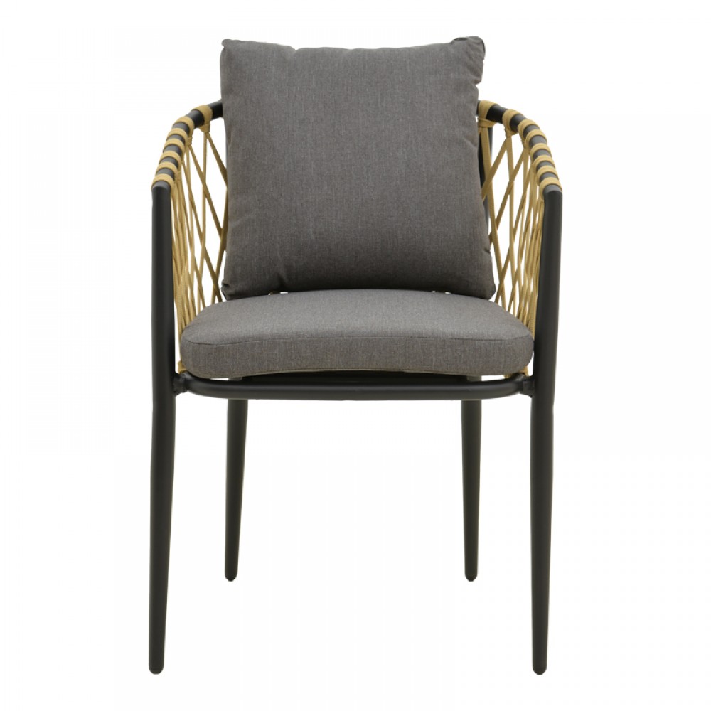 Πολυθρόνα "PELUXE" από αλουμίνο/σχοινί σε χρώμα ανθρακί/φυσικό 57x60x78