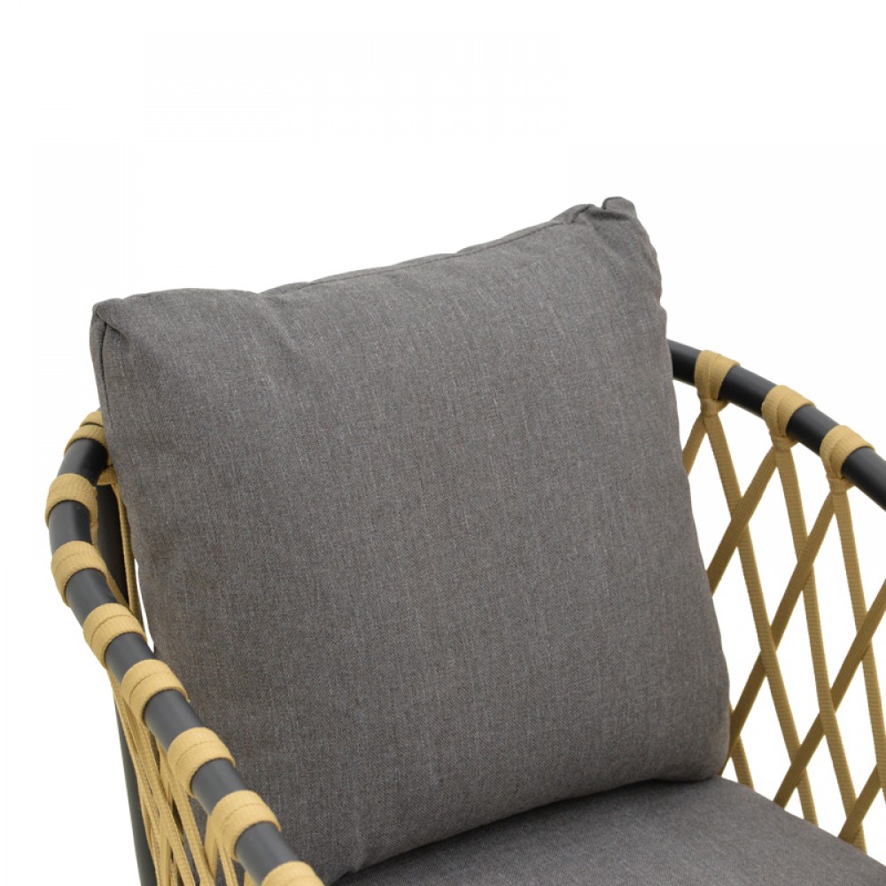 Πολυθρόνα "PELUXE" από αλουμίνο/σχοινί σε χρώμα ανθρακί/φυσικό 57x60x78