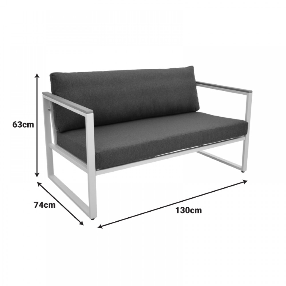 Διθέσιος καναπές "AURELIO" από μέταλλο/ύφασμα σε χρώμα λευκό/ανθρακί 130x74x63