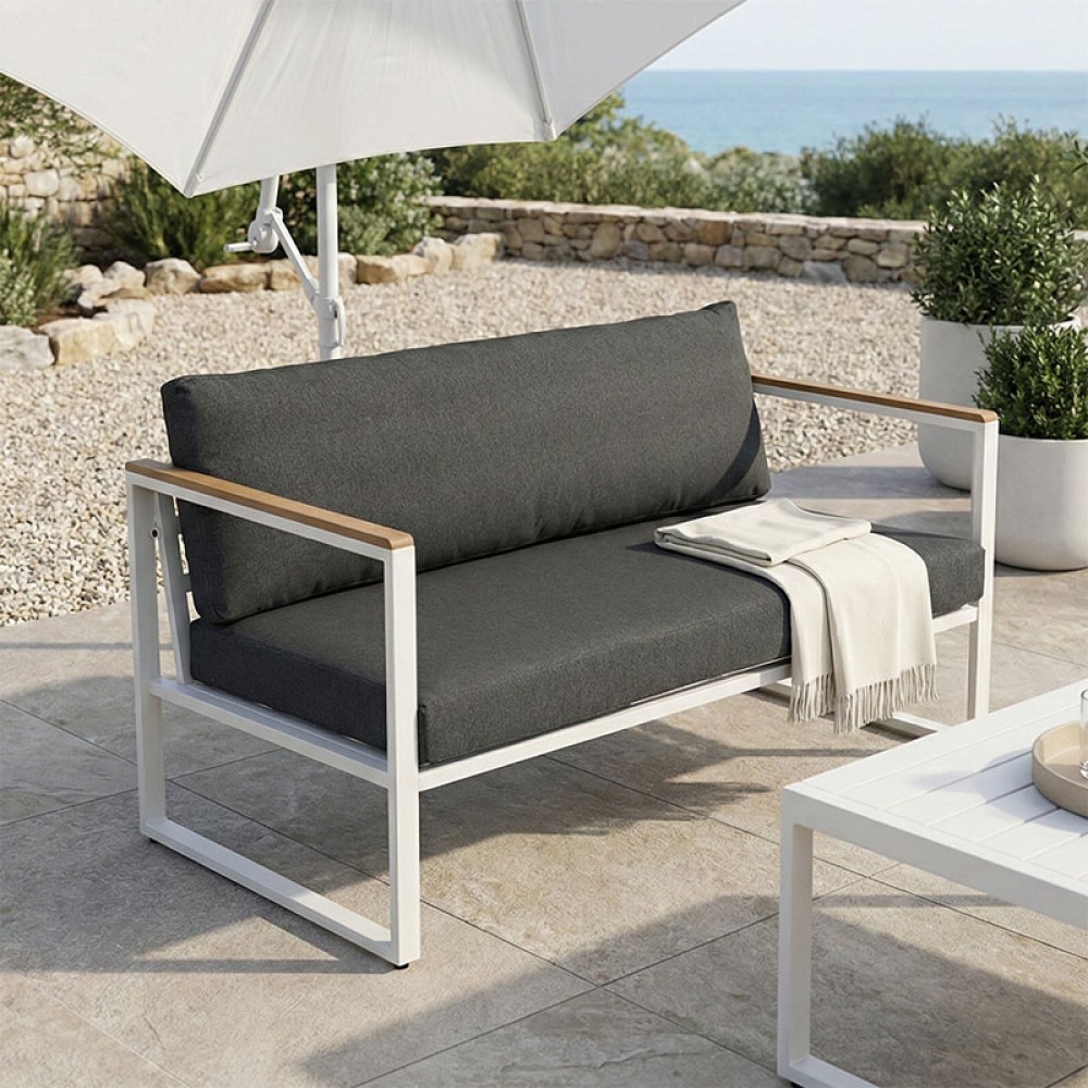 Διθέσιος καναπές "AURELIO" από μέταλλο/ύφασμα σε χρώμα λευκό/ανθρακί 130x74x63