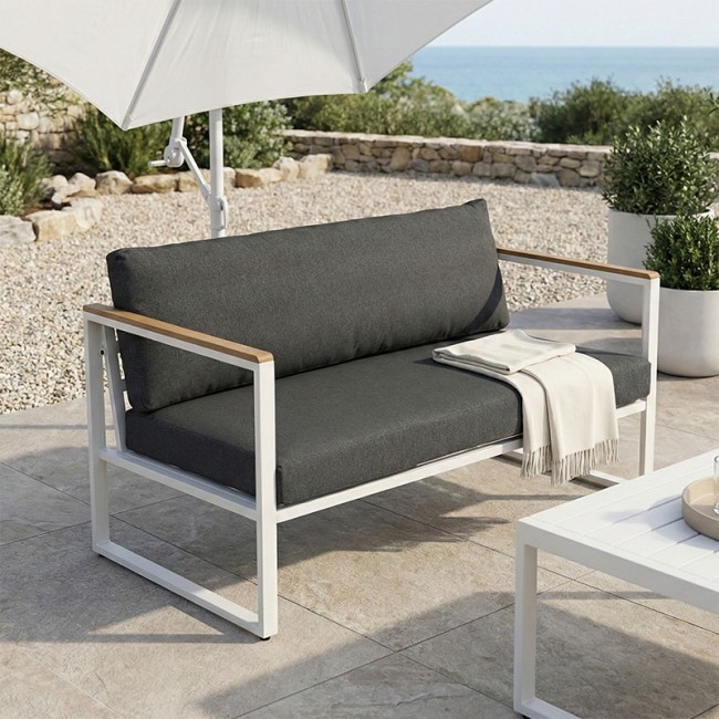 Διθέσιος καναπές "AURELIO" από μέταλλο/ύφασμα σε χρώμα λευκό/ανθρακί 130x74x63