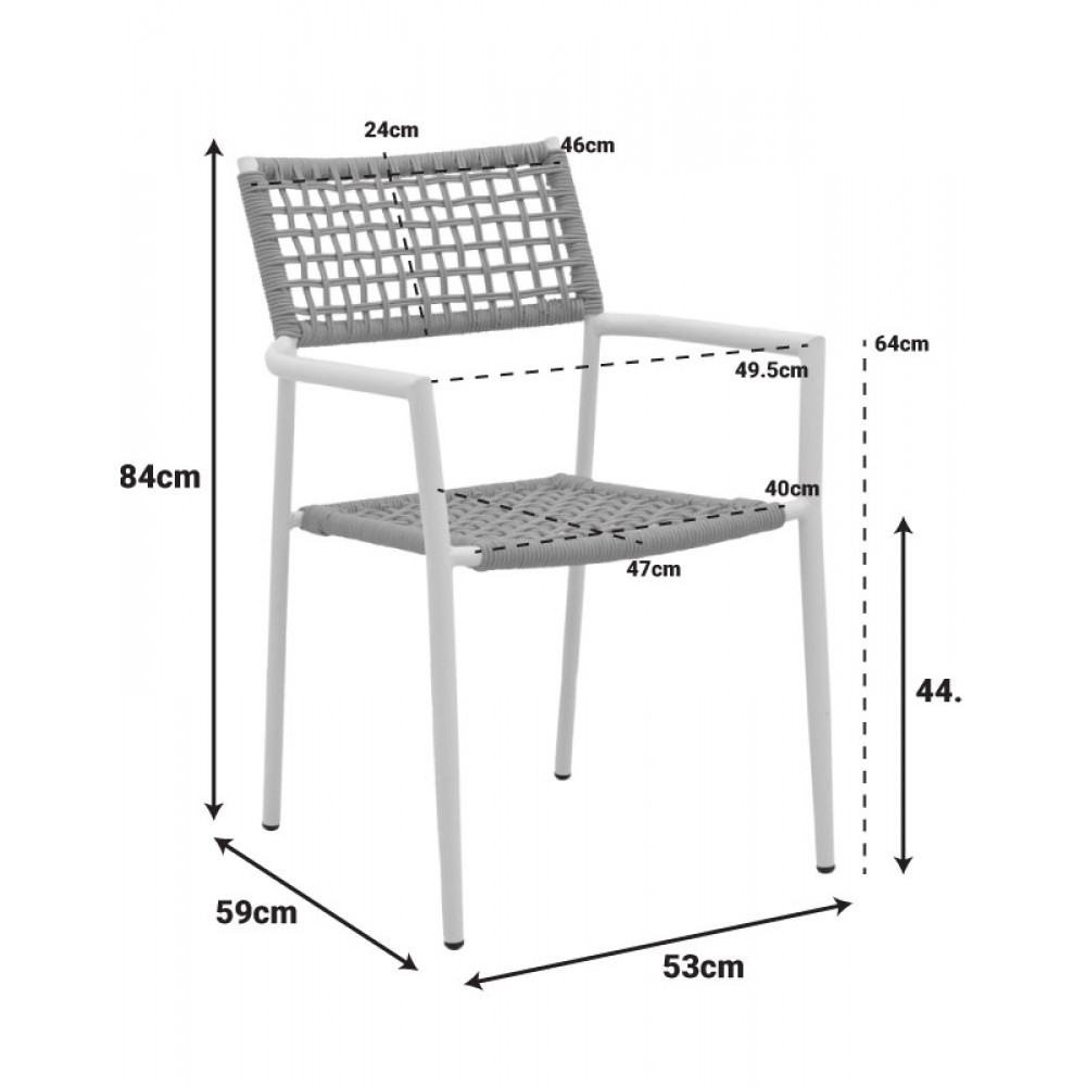 Πολυθρόνα "CASTAL" από μέταλλο/σχοινί σε μαύρο/φυσικό χρώμα 56x60x84