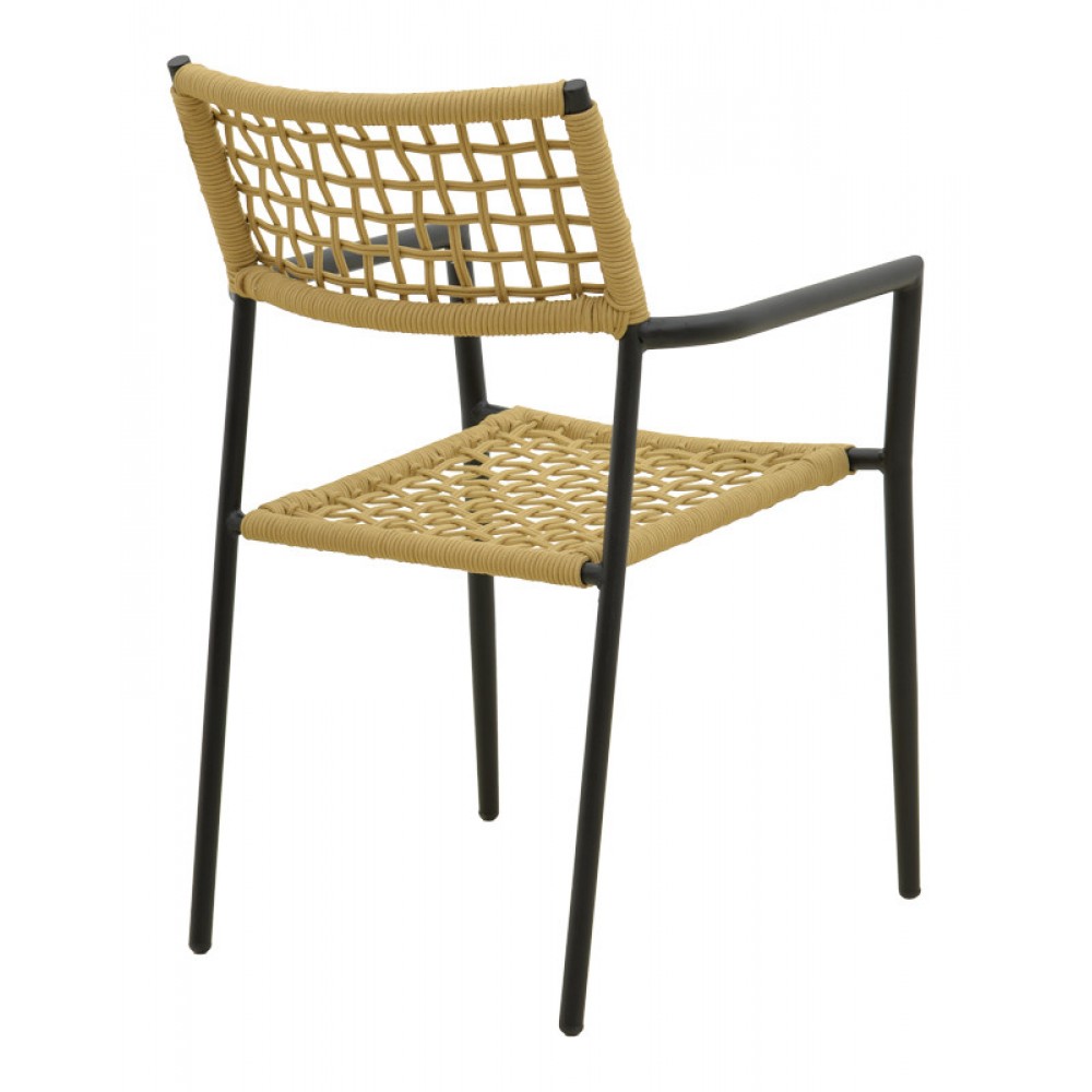 Πολυθρόνα "CASTAL" από μέταλλο/σχοινί σε μαύρο/φυσικό χρώμα 56x60x84
