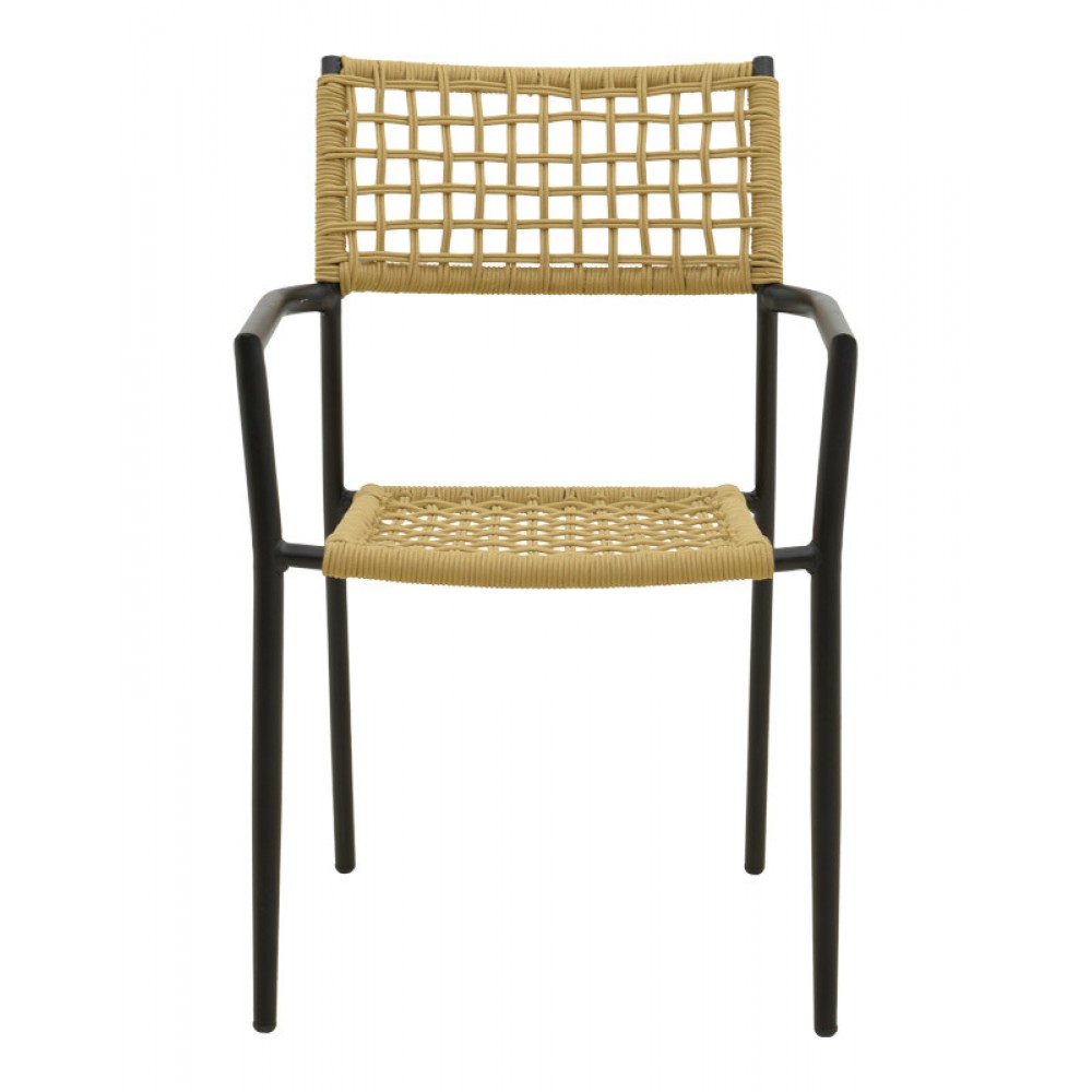 Πολυθρόνα "CASTAL" από μέταλλο/σχοινί σε μαύρο/φυσικό χρώμα 56x60x84