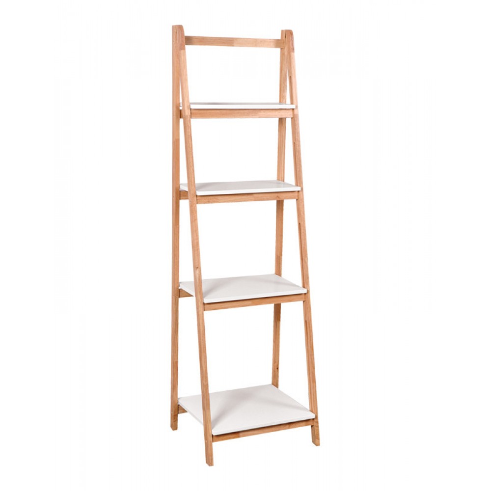 Ραφιέρα δαπέδου "BENWEN" από rubberwood σε λευκό/φυσικό  χρώμα 42x34.5x140