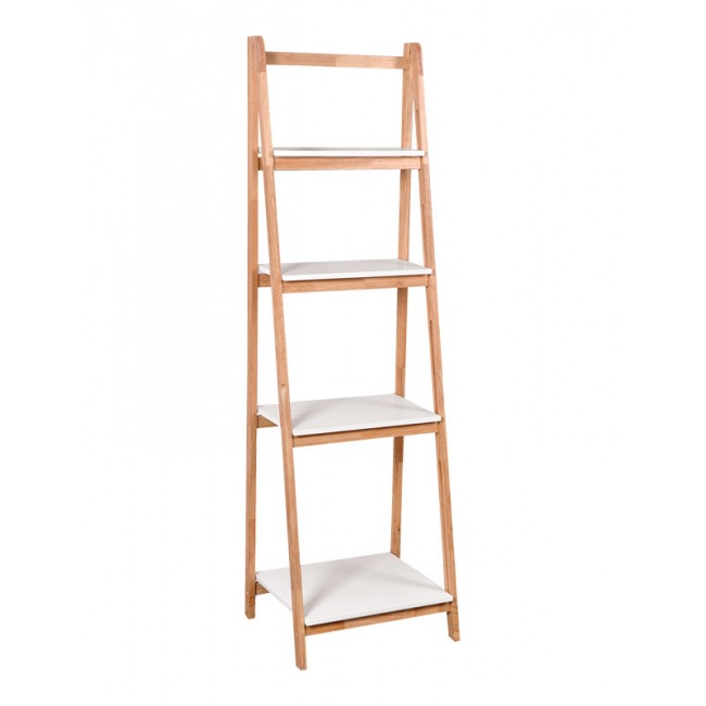 Ραφιέρα δαπέδου "BENWEN" από rubberwood σε λευκό/φυσικό  χρώμα 42x34.5x140