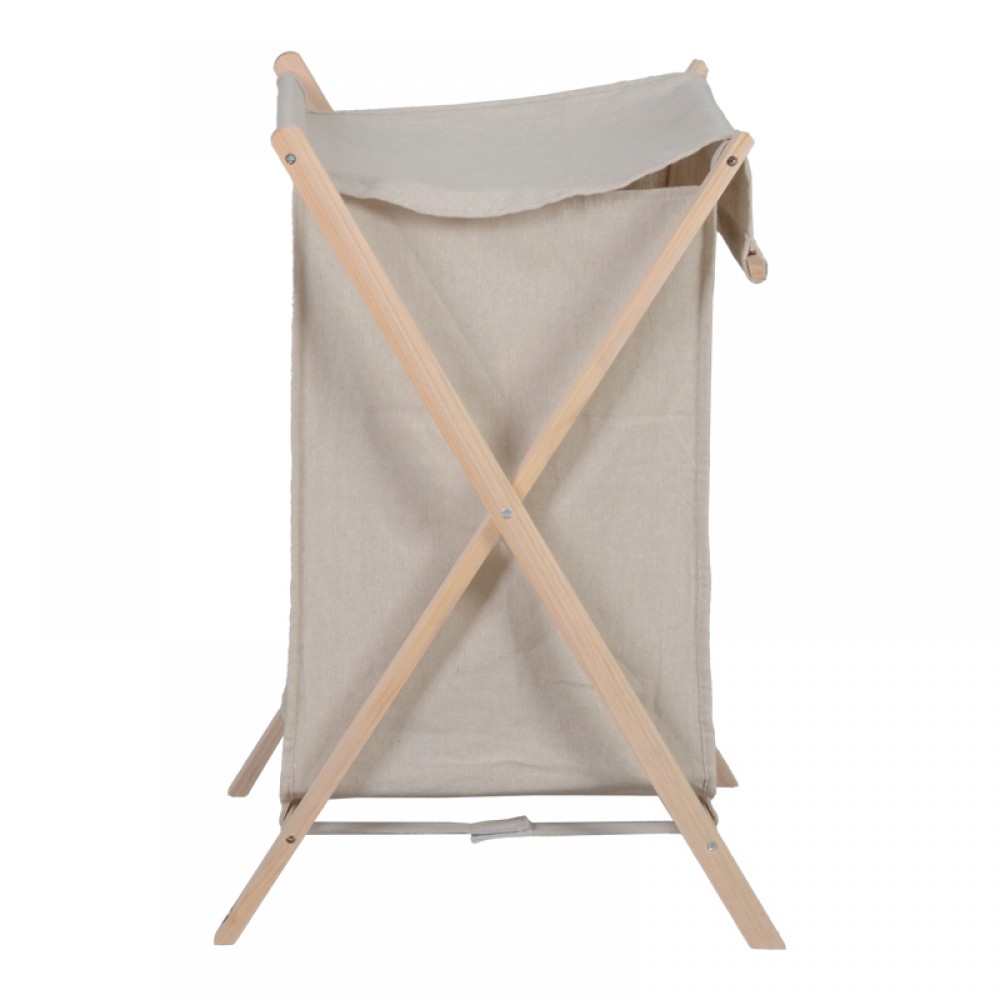 Καλάθι απλύτων "LONERTE" από  ξύλο ελάτου/ύφασμα σε φυσική/μπεζ απόχρωση 43.5x41x64