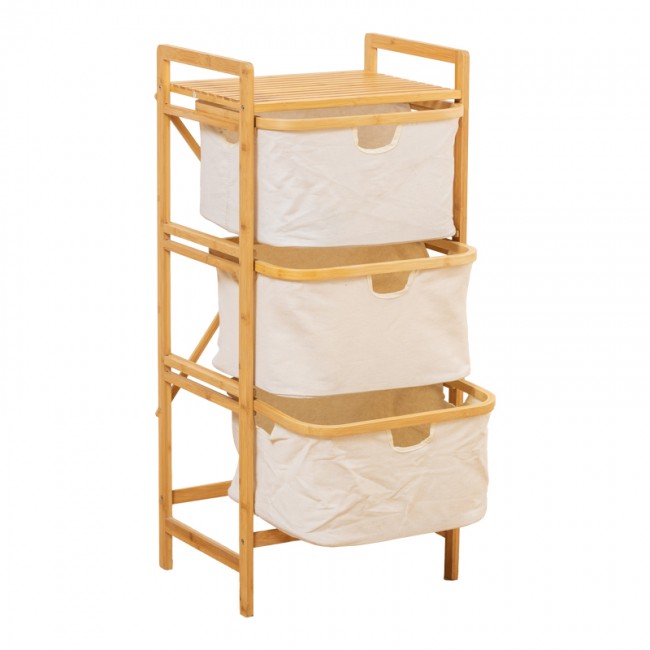 Ραφιέρα δαπέδου "HANEV" από μπαμπού/ύφασμα σε φυσική/μπεζ απόχρωση 44x33x96