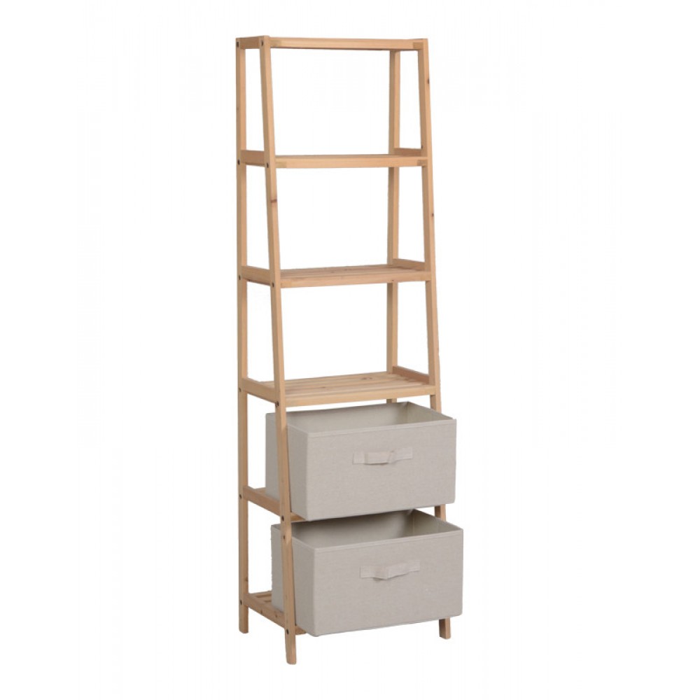 Ραφιέρα δαπέδου με συρτάρια "WOLEN" από ξύλο ελάτου/ύφασμα σε φυσικό/μπεζ  42x27.5x139