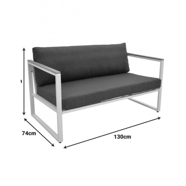 Καναπές διθέσιος "AURELIO" από μέταλλο με μαύρα μαξιλάρια 130x74x63