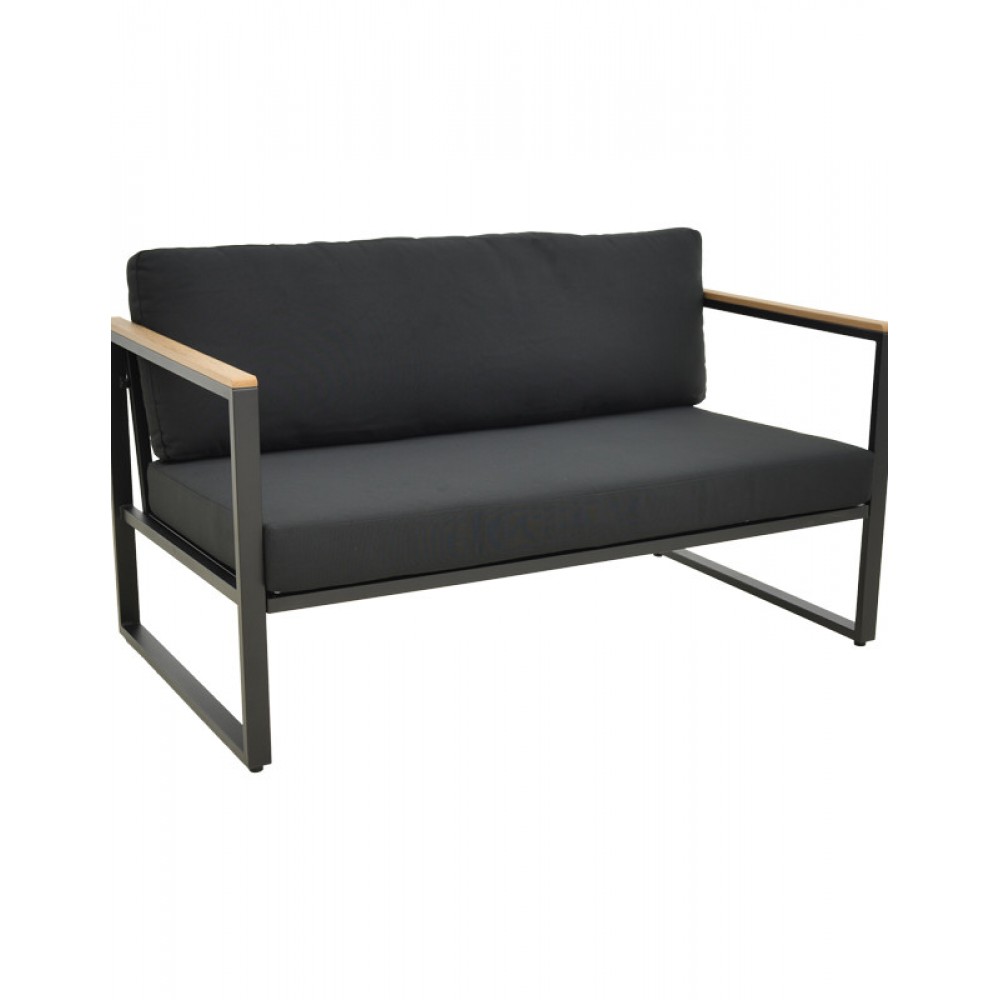 Καναπές διθέσιος "AURELIO" από μέταλλο με μαύρα μαξιλάρια 130x74x63