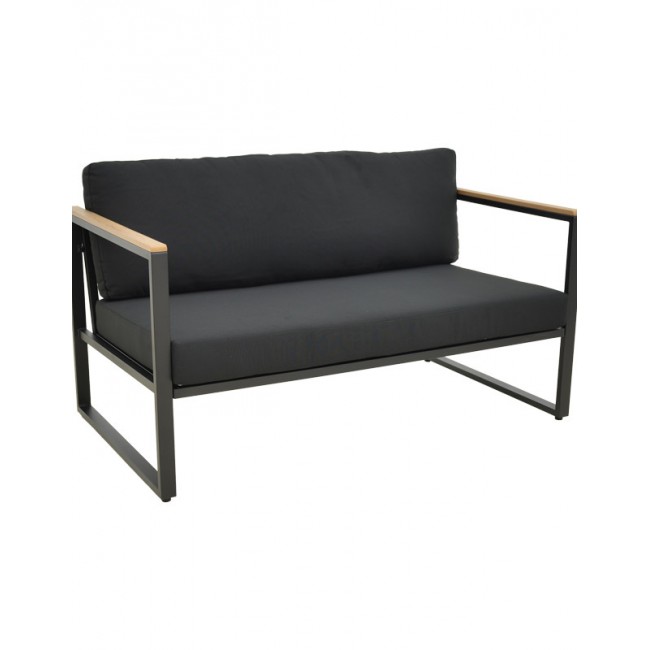 Καναπές διθέσιος "AURELIO" από μέταλλο με μαύρα μαξιλάρια 130x74x63
