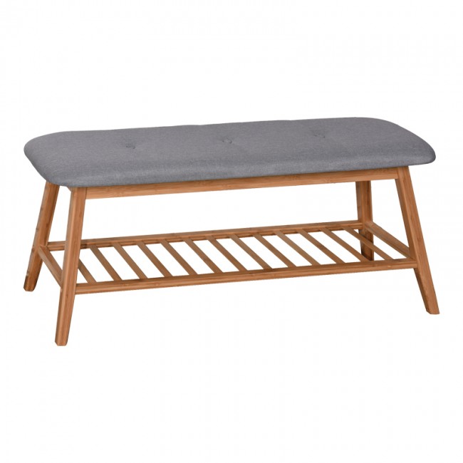 Παπουτσοθήκη-Σκαμπό 4 ζευγών "ZERMA"  από μπαμπού/ύφασμα σε φυσικό/γκρι 100x30.5x44