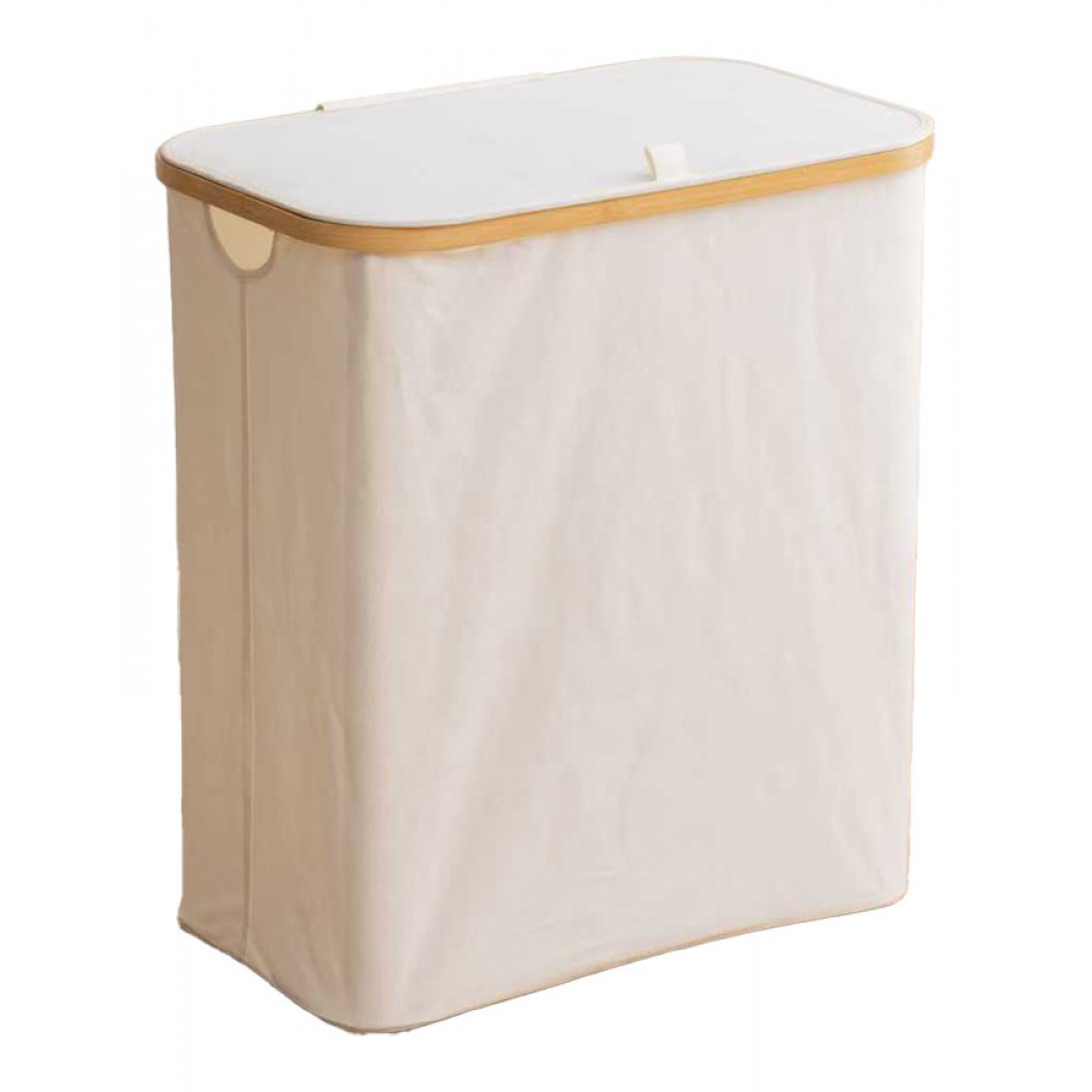 Καλάθι απλύτων "LODGE" από μπαμπού/ύφασμα σε μπεζ  54x33x60