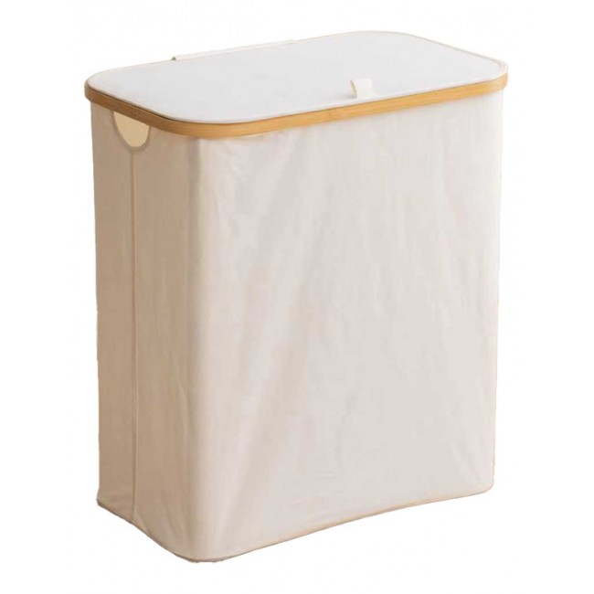 Καλάθι απλύτων "LODGE" από μπαμπού/ύφασμα σε μπεζ  54x33x60