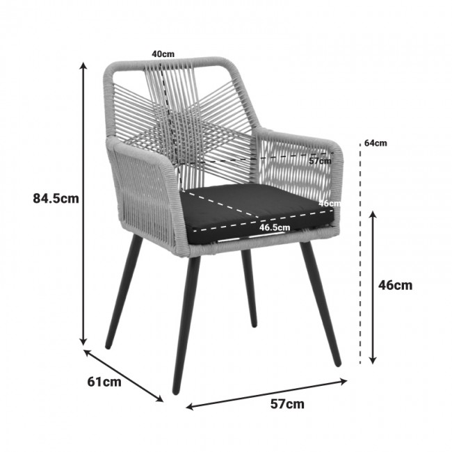 Πολυθρόνα "ANDROS" από αλουμίνιο/σχοινι σε μαύρο/μπεζ 56x60x86