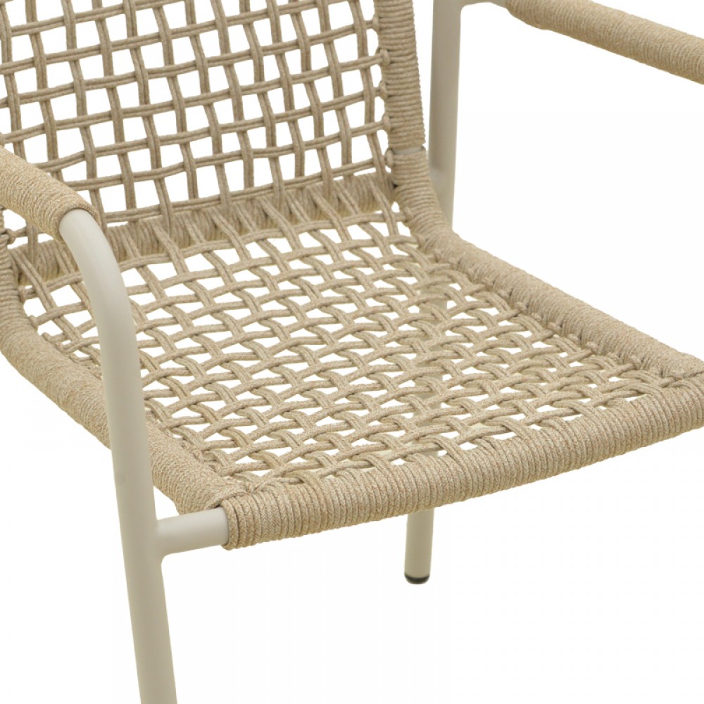 Πολυθρόνα "Esence" από αλουμίνιο/σχοινί σε χρώμα λευκό/μπεζ  56x61,5x87,5