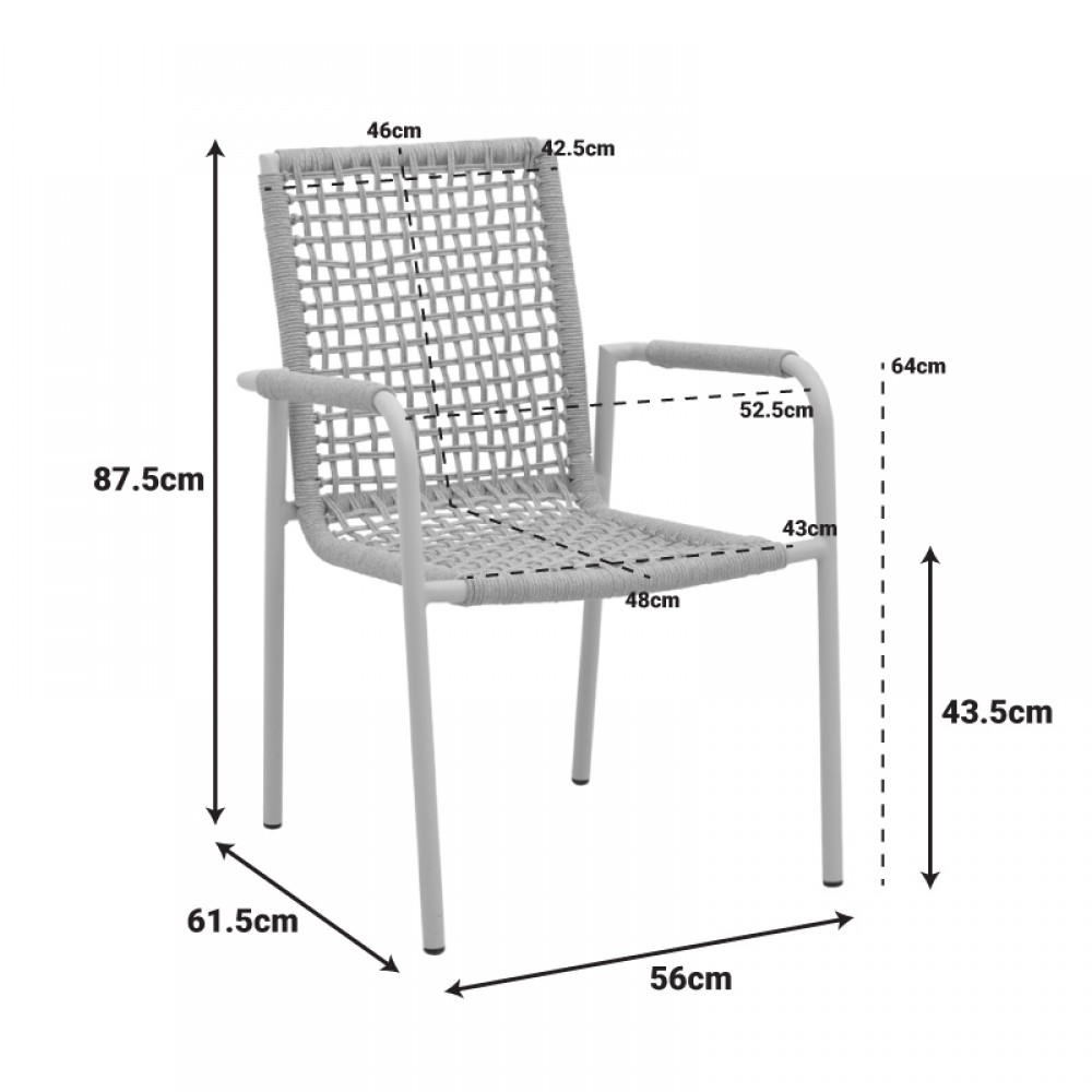 Πολυθρόνα "Esence" από αλουμίνιο/σχοινί σε χρώμα λευκό/μπεζ  56x61,5x87,5