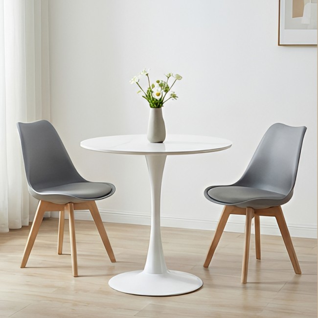 Τραπέζι "BALOU I" από sintered stone/μέταλλο σε λευκό χρώμα μαρμάρου Φ70x74