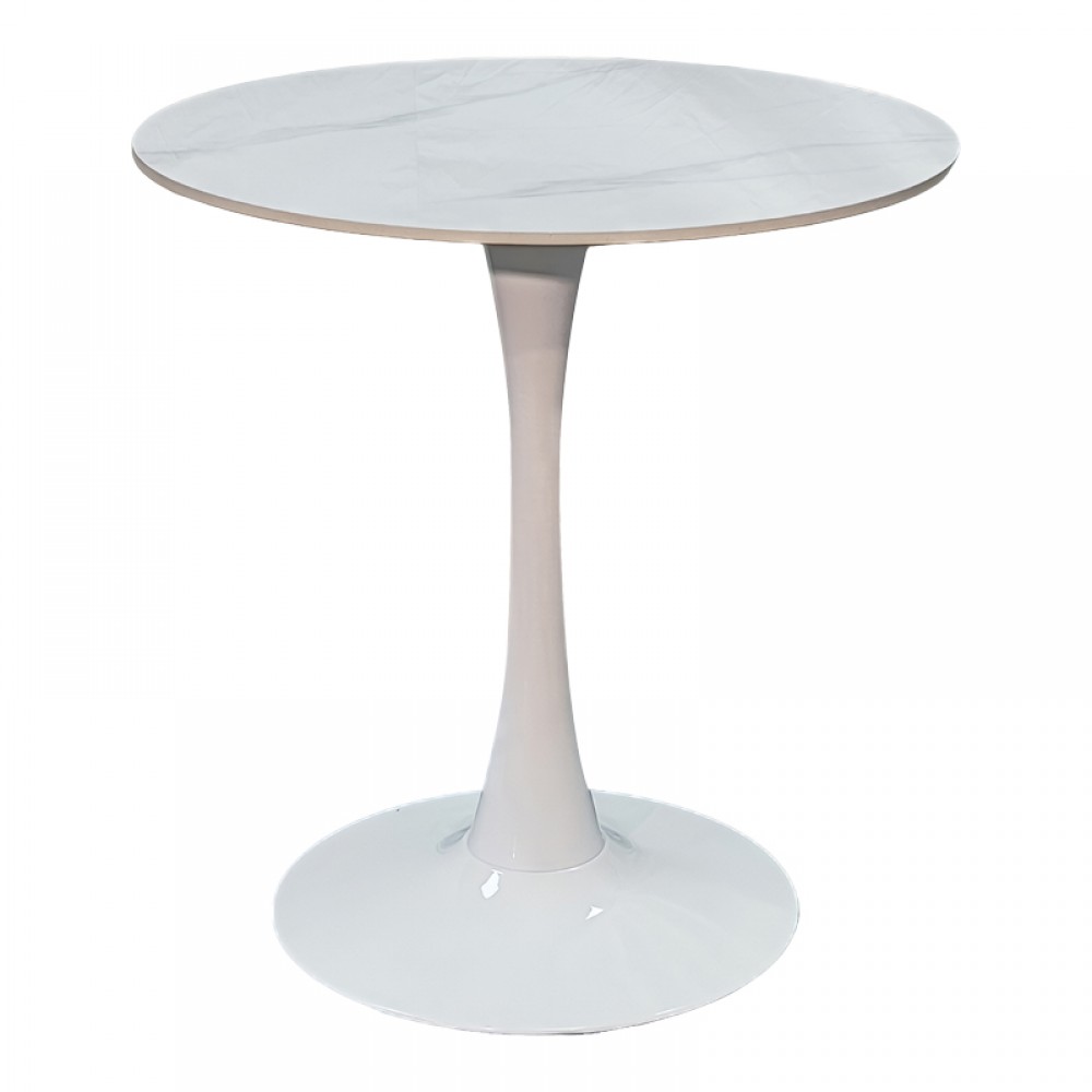 Τραπέζι "BALOU I" από sintered stone/μέταλλο σε λευκό χρώμα μαρμάρου Φ70x74