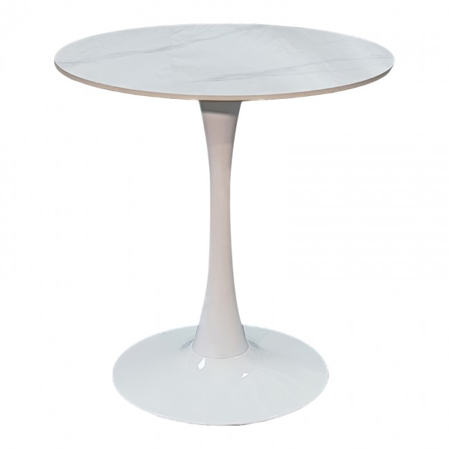 Τραπέζι "BALOU I" από sintered stone/μέταλλο σε λευκό χρώμα μαρμάρου Φ70x74
