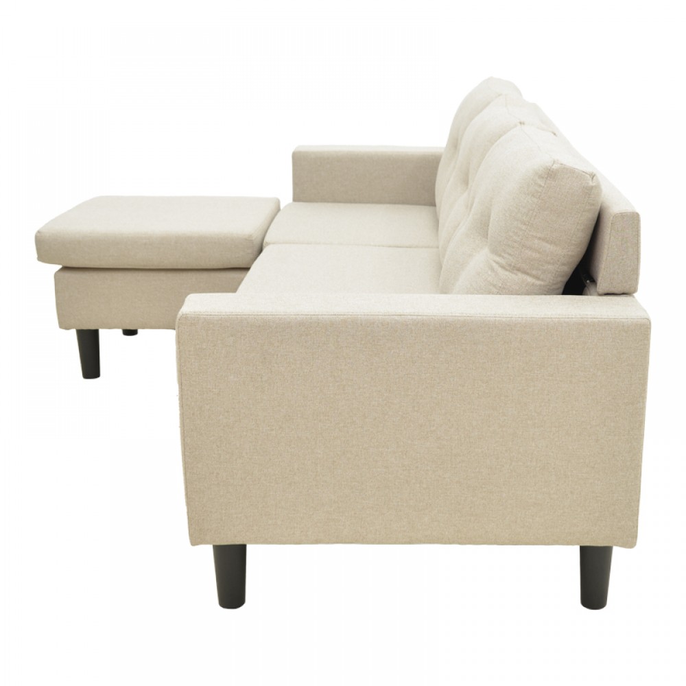 Γωνιακός καναπές "MANELI" αναστρέψιμος από ύφασμα σε χρώμα άμμου/μπέζ 196x138/77x82