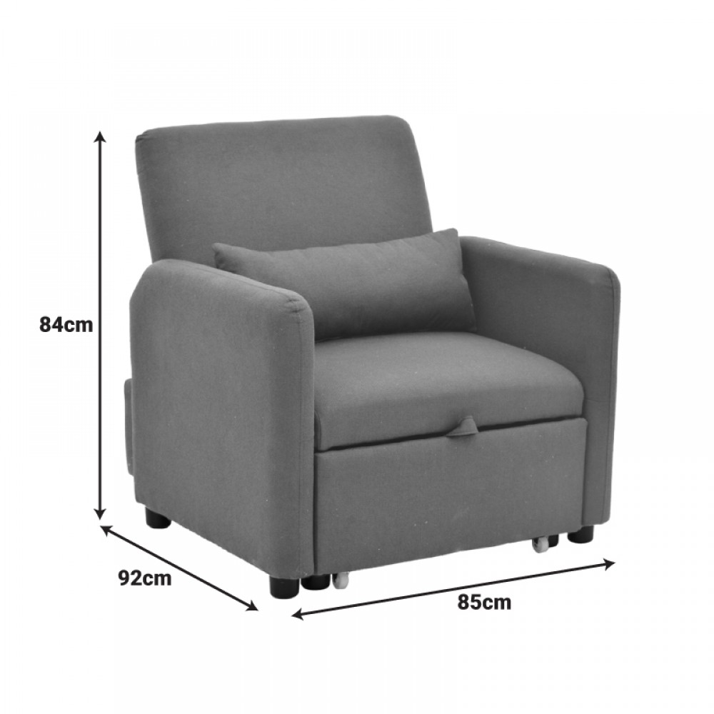 Πολυθρόνα-κρεβάτι "FLEXA" από ύφασμα σε χρώμα μαύρο 85x92x84