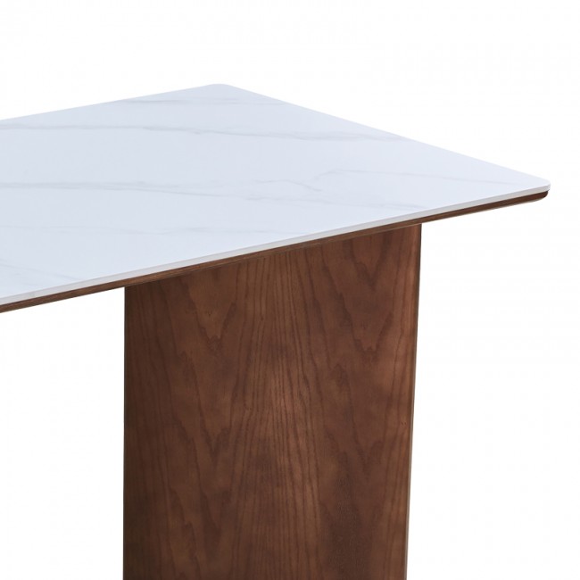 Τραπέζι "VERSY" από sintered stone/mdf σε χρώμα λευκό μαρμάρου/καρυδί 160x90x75